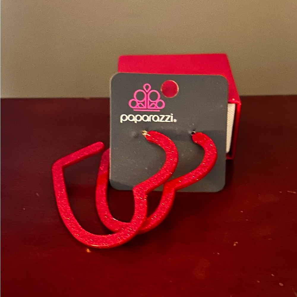 Paparazzi red heart hoop earrings - NEW!